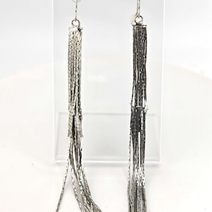 Vintage Silver Tone Fringe Tassel Dangle Earrings