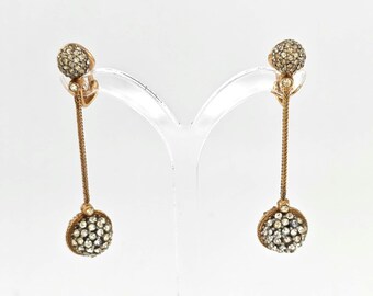Vintage Ciner Crystal Ball Pavé Rhinestone Drop Clip Earrings