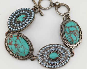 Vintage Southwestern Turquoise Look Statement Bracelet