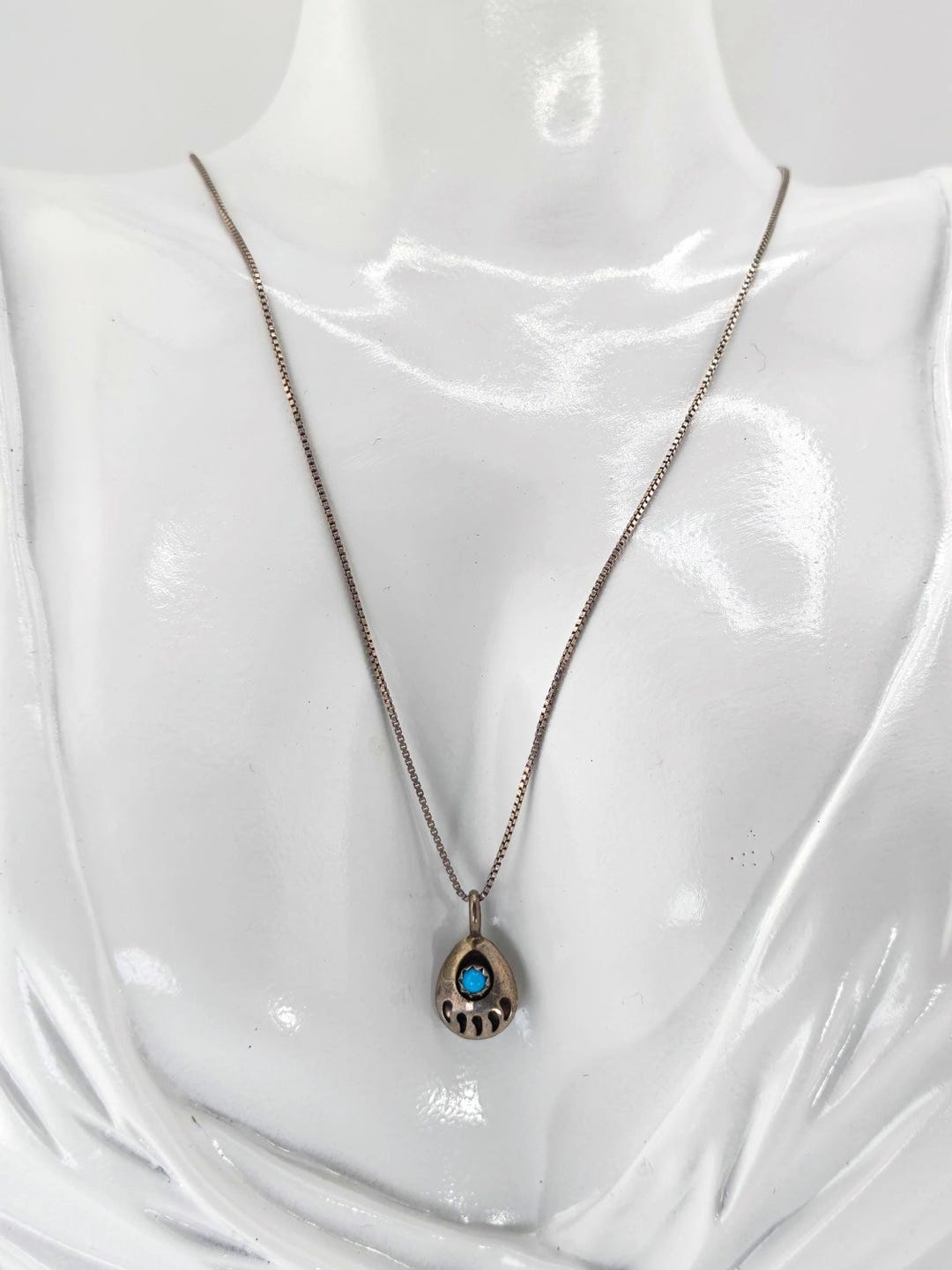 Sterling Silver SJ Bear Paw Turquoise Pendant Necklace 925 Italy Chain ...