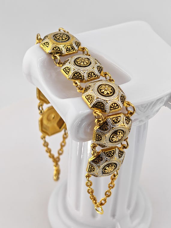 Vintage Spanish Damascene Link Bracelet – Toledo Gold & Silver Tone
