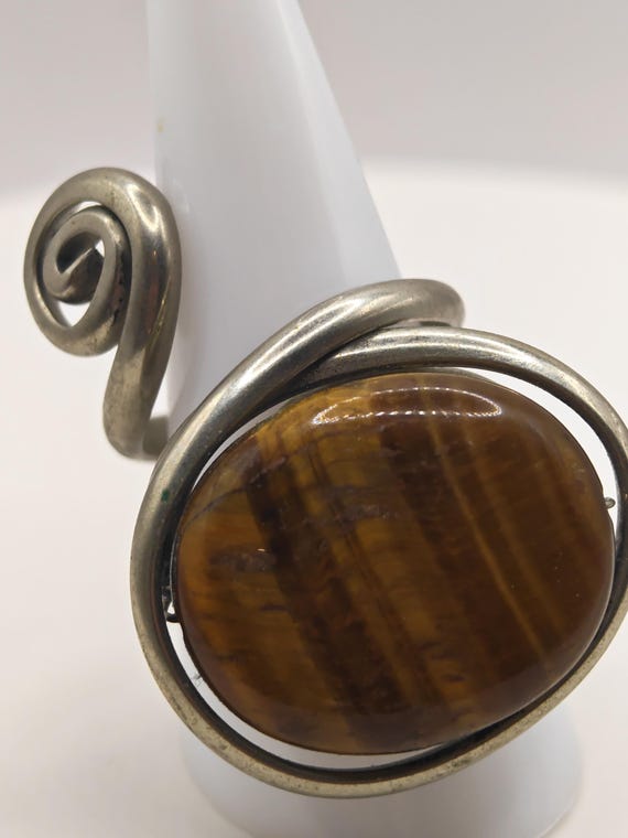 Vintage Tiger’s Eye Statement Ring – Sculptural S… - image 3