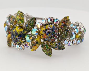 Rare Vintage Juliana D & E Spotted Millefiori Art Glass Clamper Bracelet