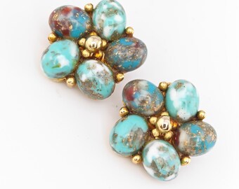 Vintage Hubbell-Style Matrix Robins Egg Clip-On Earrings