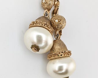 Vintage Faux Pearl Acorn Drop Clip-On Earrings