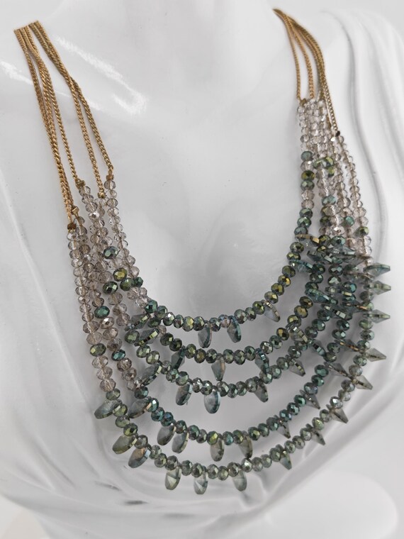 Green Crystal Multi Strand Statement Necklace – G… - image 3