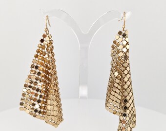 Vintage Gold Tone Mesh Earrings, Whiting & Davis Style