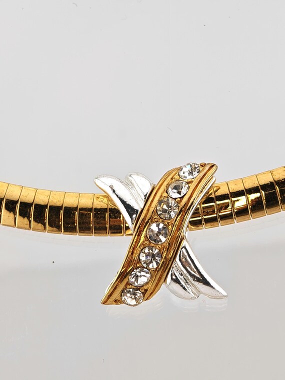 Vintage Avon Gold Tone Omega Snake Chain Choker Rhinestone Slide Necklace Two Tone 1990s View 5