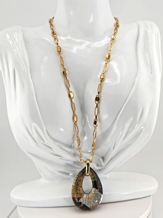 Vintage Murano Art Glass Pendant Necklace Venetian Glass Teardrop Statement Necklace