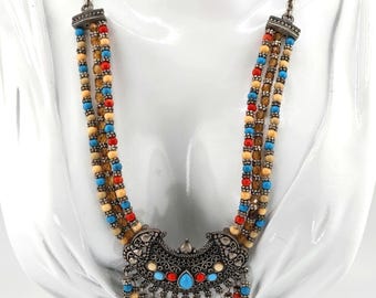 Vintage Afghan Kuchi Style Tribal Bib Necklace Boho Festival Statement Piece