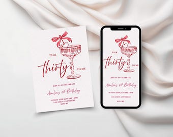 30th Birthday Invitation Template, Talk Thirty To Me, Editable Canva Invite (Digital Download)