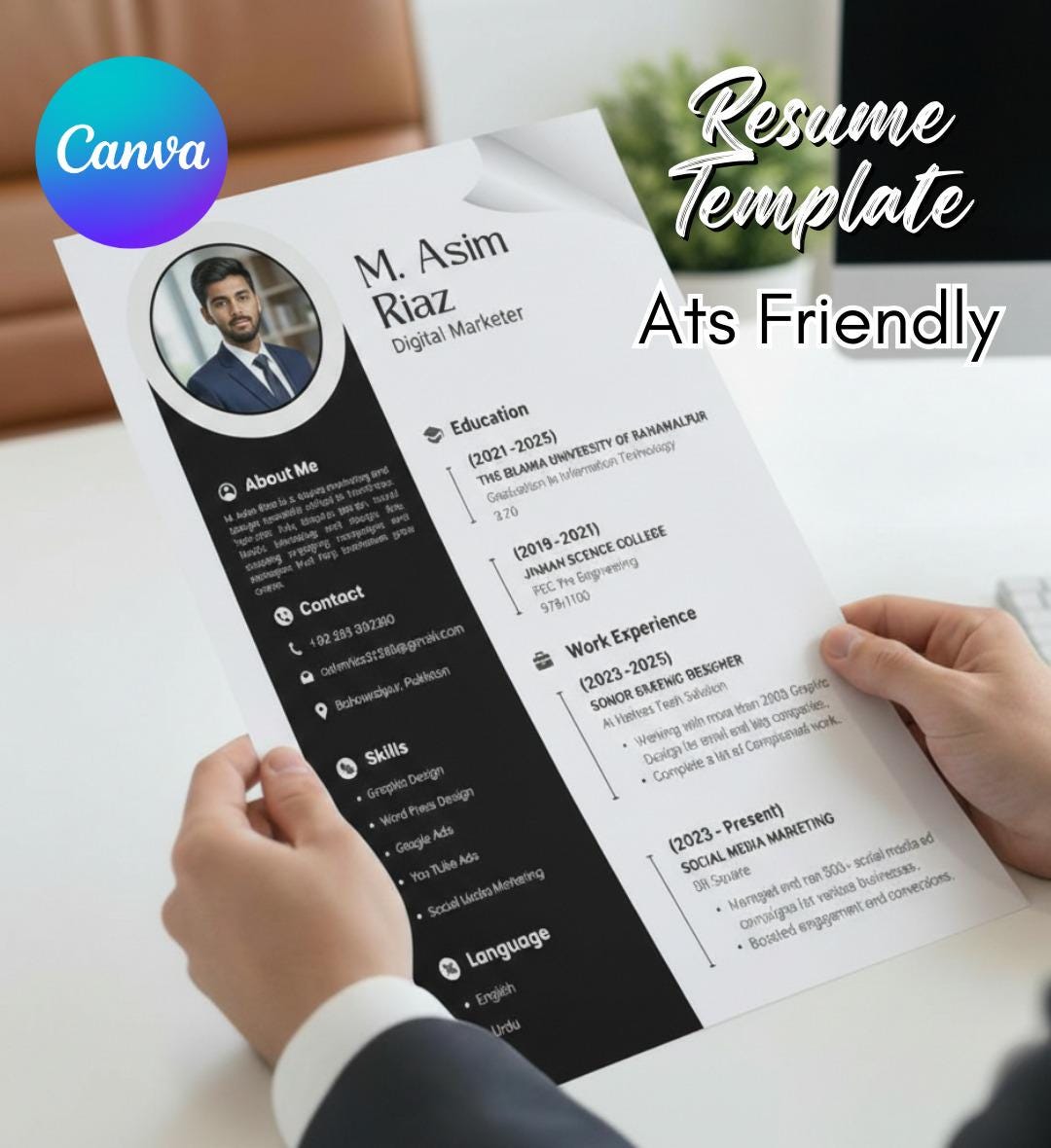 ATS Friendly Canva Resume Template | Professional Modern CV | Editable ...