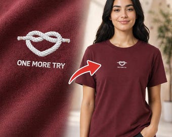 Camiseta de escalada bordada, camiseta para boulder, design minimalista, coração de corda, vestuário para escalada, roupa para atividades ao ar livre, presente para escaladores, algodão orgânico
