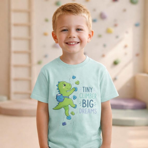 イル Climbing T-shirt Dino, Tiny Climber Big Dreams Shirt, Kids