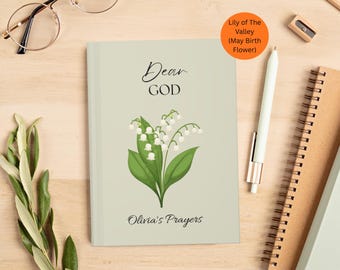 Dear God Prayer Journal, Personalized May Birth Flower Journal, Lily of the Valley Christian Journal for Women, Floral Notebook Gift for Mom