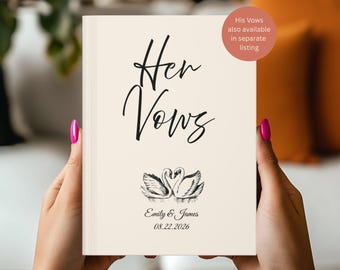 Personalized Her Vows Wedding Vow Book, Custom Bride Wedding Vow Book, Minimalist Wedding Ceremony Notebook, Swan Keepsake Gift for Bride