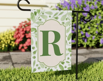 Personalized Monogram Garden Flag, Custom Initial Yard Decor, Green Botanical Yard Decor Spring Porch Decor Gift Custom Porch Banner 12"x18"