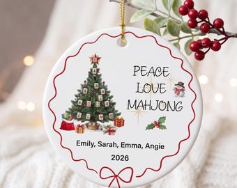 Gepersonaliseerd Mahjong kerstornament, Vrede en Liefde Mahjong ornament, Mahjong cadeau voor een vriend, Mahjong kerstdecoratie, cadeau voor een Mahjong groep