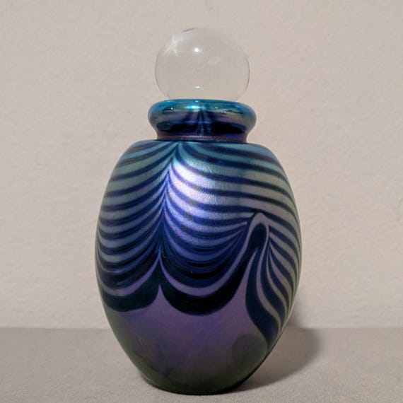 Robert Eickholt Hand Blown Art Glass Perfume Bottle Signed 1990 Iridescent VTG