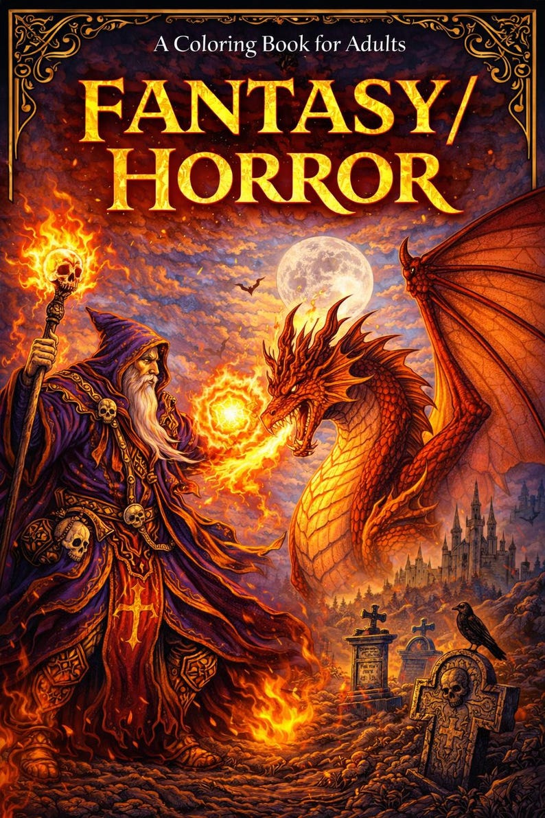 Fantasy Horror Coloring Book for Adults – Dragons, Demons & Magic ...