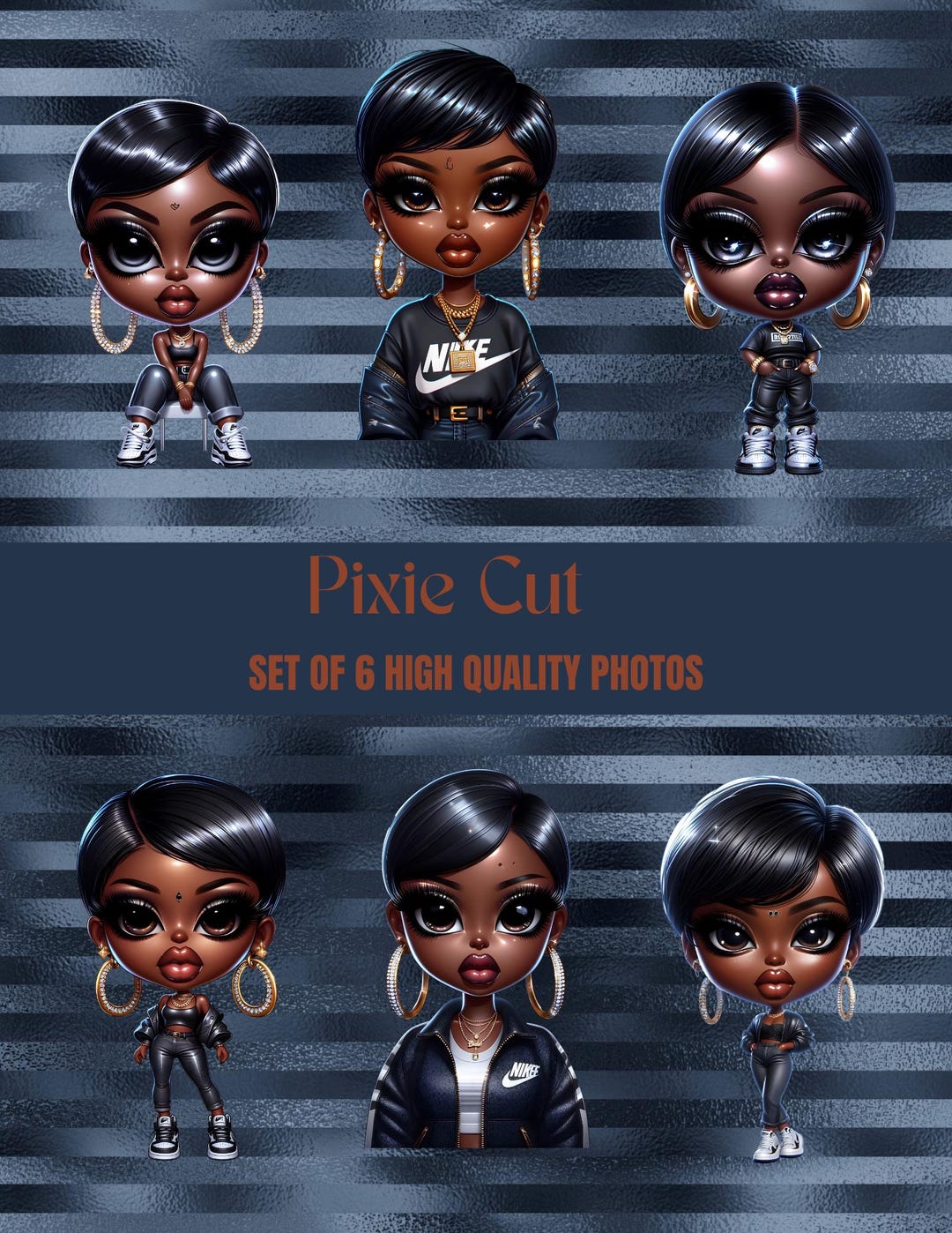 Pixie Cut Chibi Art – Fashion Doll Images (digital Download, Set of 6 ...