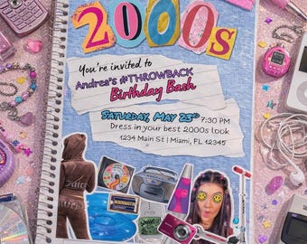 2000s Birthday Invitation: Y2K Throwback, Editable Canva Template