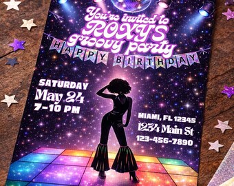 Groovy Disco Birthday Invitation - Bold Neon 70s Party Invite