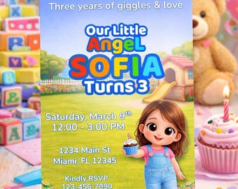 Little Angel Toddler Birthday Invitation, Girl Theme (Digital Download)