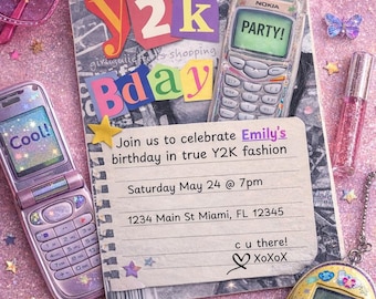 Retro 2000s Birthday Invitation: Y2K Party Invite (Editable PDF)