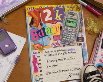 Birthday Invitation Template: Y2K Retro 1990-2000 Style  (Instant Digital Download)