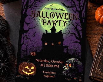 Haunted House Halloween Party Invitation, Editable Canva Template, 5x7 Printable, Instant Download