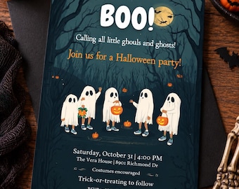 Boo Ghost Party Kids Halloween Invitation, Editable Canva Template, 5x7 Printable, Instant Download