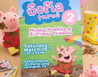Pig Birthday Invitation, Muddy Puddles (Digital Download)