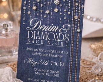 Denim and Diamonds Bachelorette Invite - Western Glam Editable Template