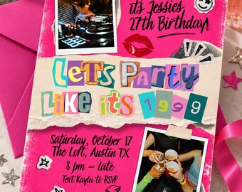 Y2K Birthday Invitation, 1999 Party Template, Editable Canva (5x7 Printable)