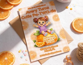 Cutie Pa-TWO-tie Birthday Invitation - Citrus Theme for Toddler’s 2nd Party