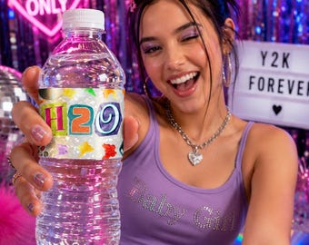Y2K Water Bottle Label, Editable 2000s Party Decor (Digital Download)