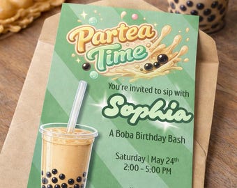 Bubble Tea Party Invite: Colorful Boba Birthday - Editable Template