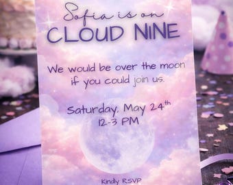 Cloud Nine Birthday Invitation: Whimsical Girl's Party (Printable Digital)