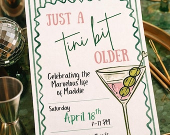 Dirty Martini Birthday Invitation: Cocktail Party Invite (Editable Template)