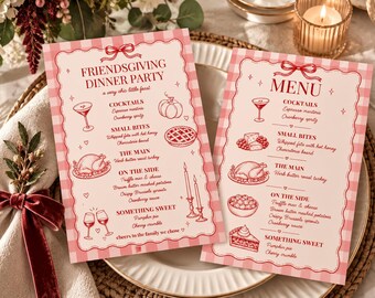 Friendsgiving Invitation & Menu Bundle Thanksgiving Dinner Party, Editable Canva Template, 5x7 Printable, Instant Download