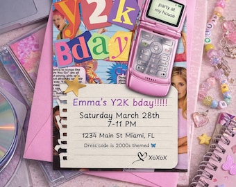 Y2K Birthday Invitation Template: Retro 2000s Editable Canva Invite
