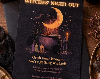 Witches Night Out Halloween Party Invitation, Editable Canva Template, 5x7 Printable, Instant Download