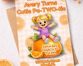 Birthday Invitation: Two Sweet Citrus Theme - Editable Orange Design