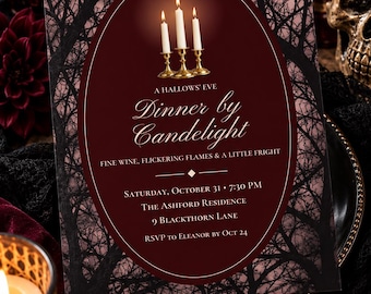 Dinner by Candlelight Halloween Invitation, Editable Canva Template, 5x7 Printable, Instant Download