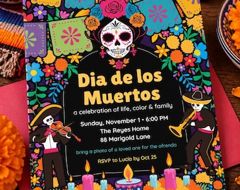 Día de los Muertos Celebration Invitation, Editable Canva Template, 5x7 Printable, Instant Download