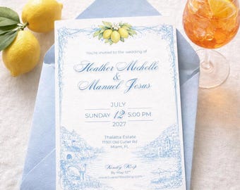 Amalfi Coast Wedding Invitation: Summer Coastal Theme (Editable)