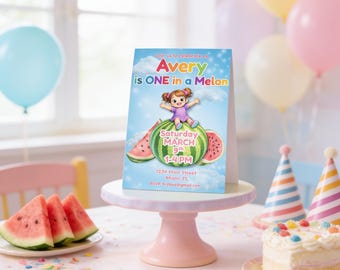 One in a Melon Birthday Invitation | Watermelon First Birthday Party Invite | Editable Girl Toddler Printable
