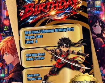 Anime Party Invitation: Personalized Ninja Gamer Theme (Digital Download)