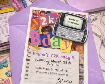 Birthday Invitation Template: Y2K Retro Style - Editable Canva Invite
